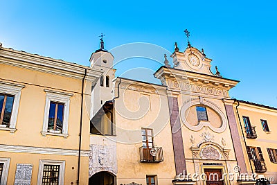 Susa, Italy. Februar 14th, 2021. Facade of the Church of San Carlo in Via Palazzo di CittÃ . Editorial Stock Photo